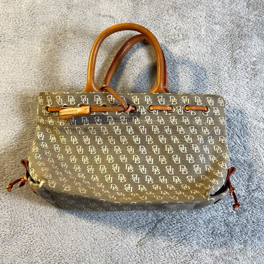 Dooney & Bourke Monogram Signature Tassel Satchel Handbag Purse Brown Classic
